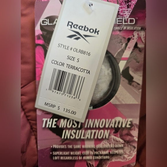 Reebok NEW WITH TAGS  Women's Burgundy and Orange Puffer Jacket. Size Small - Picture 12 of 15